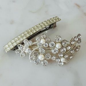 Set of two vintage hair clips crystal and pearls